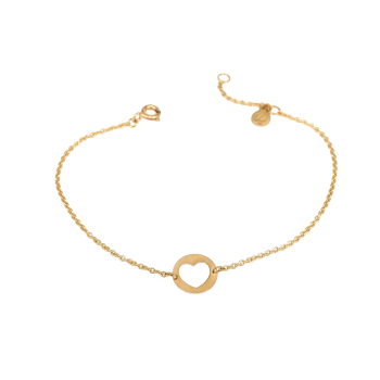 Pulsera Cadena y Motivo Central de Corazón en Oro de 18K