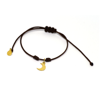 Pulsera Macramé con Motivo central de Luna en Oro de 18K