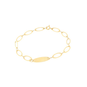 Pulsera Oro de Ley de 19 cm  con placa central para grabar