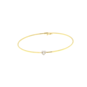 Pulsera rigida de Hilo de 1,20 mm Oro de Ley con Brillante central en forma Corazón de 0,10cts